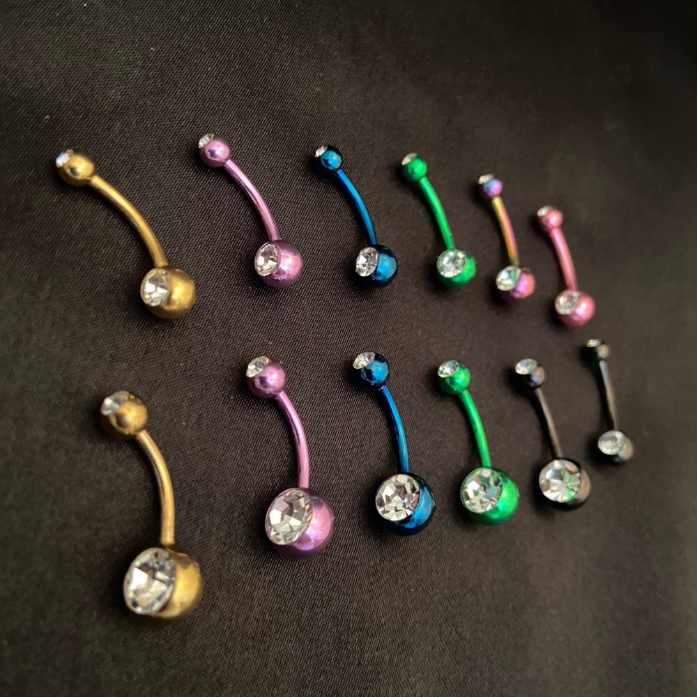 🌳 4/$20 12-Colored Double CZ Gemstone Belly Rings